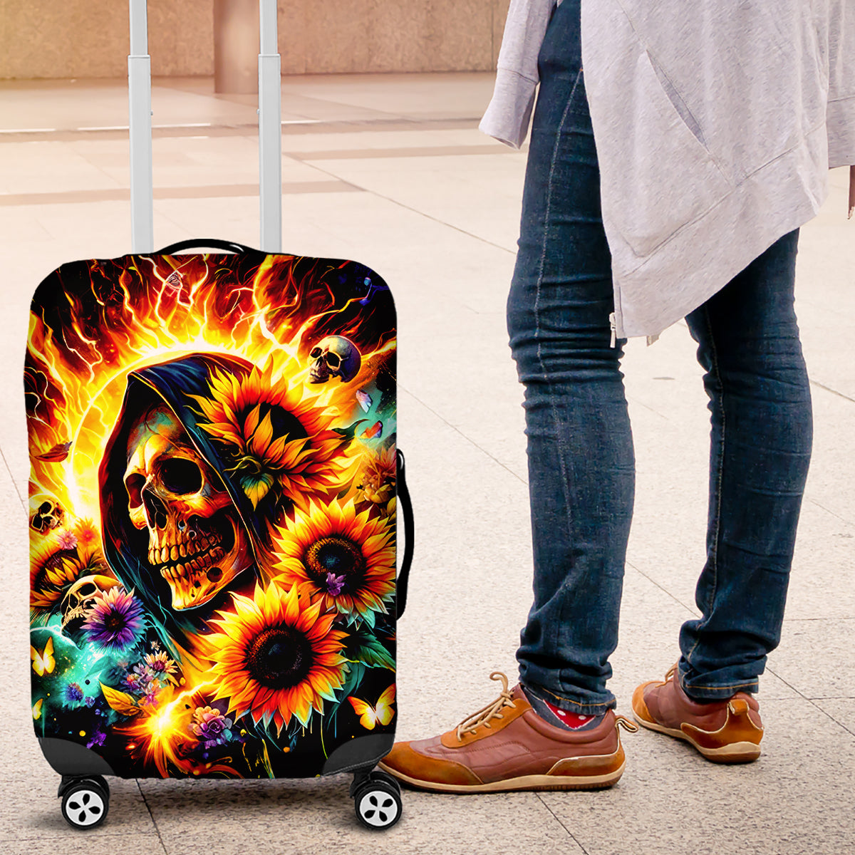 Sunflower Skull Luggage Cover She Is Sunshine Mixed With A Little Hurricane - Wonder Print Shop