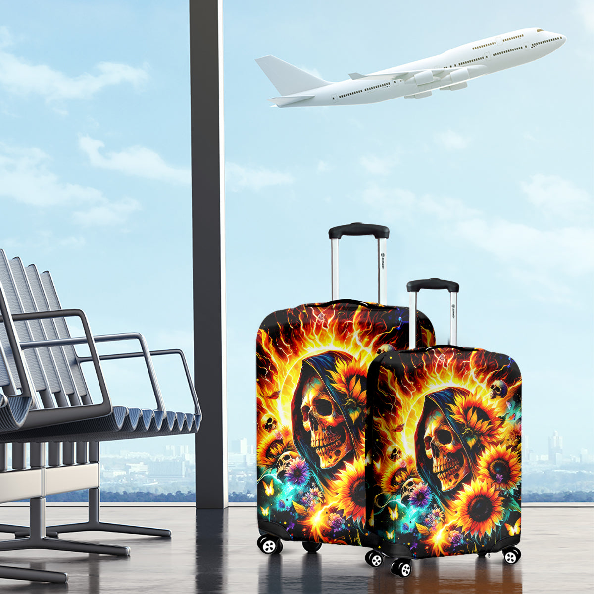 Sunflower Skull Luggage Cover She Is Sunshine Mixed With A Little Hurricane - Wonder Print Shop