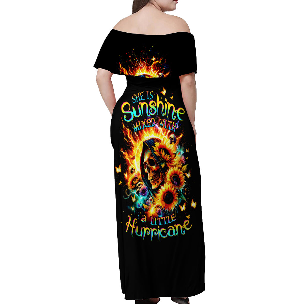Sunflower Skull Off Shoulder Maxi Dress She Is Sunshine Mixed With A Little Hurricane - Wonder Print Shop