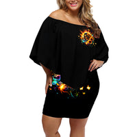 Sunflower Skull Off Shoulder Short Dress She Is Sunshine Mixed With A Little Hurricane - Wonder Print Shop
