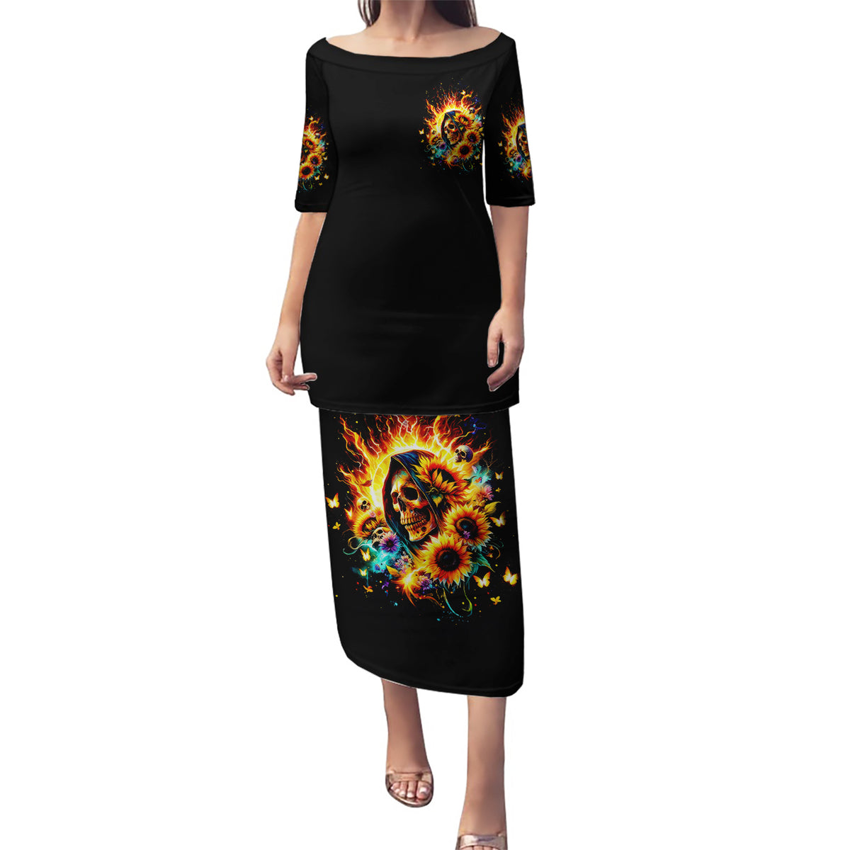 Sunflower Skull Puletasi She Is Sunshine Mixed With A Little Hurricane - Wonder Print Shop