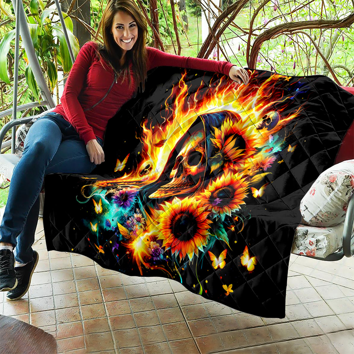 Sunflower Skull Quilt She Is Sunshine Mixed With A Little Hurricane - Wonder Print Shop