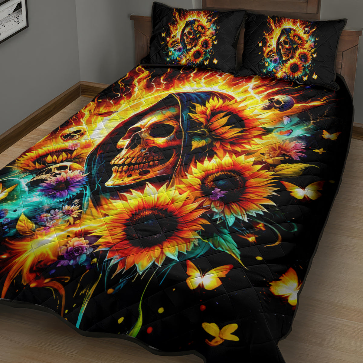 Sunflower Skull Quilt Bed Set She Is Sunshine Mixed With A Little Hurricane - Wonder Print Shop