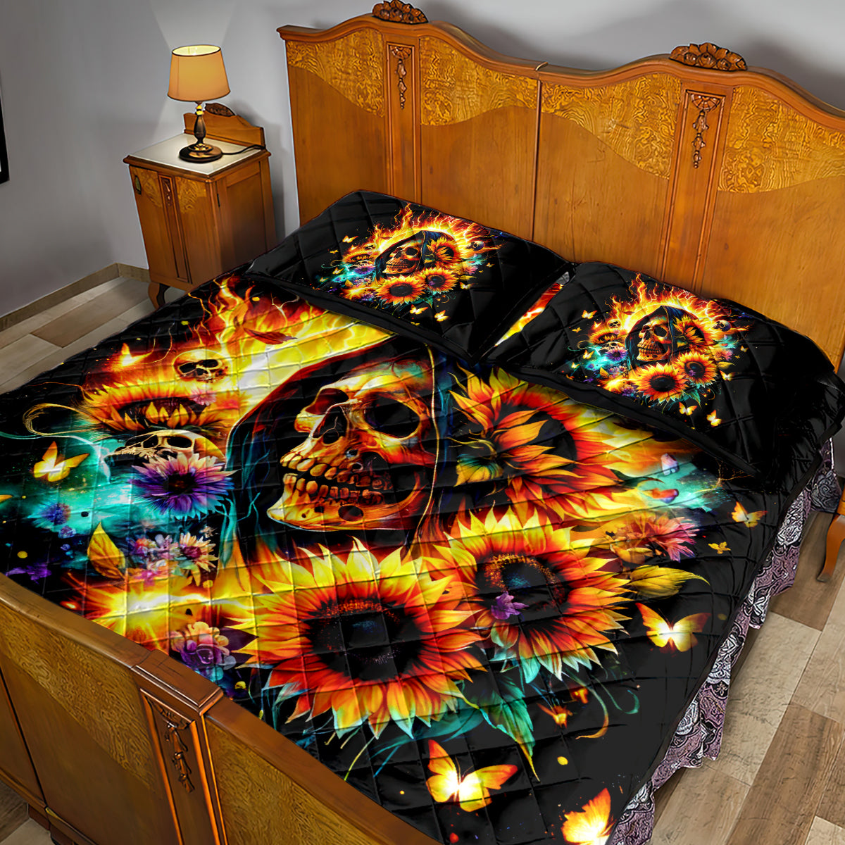 Sunflower Skull Quilt Bed Set She Is Sunshine Mixed With A Little Hurricane - Wonder Print Shop