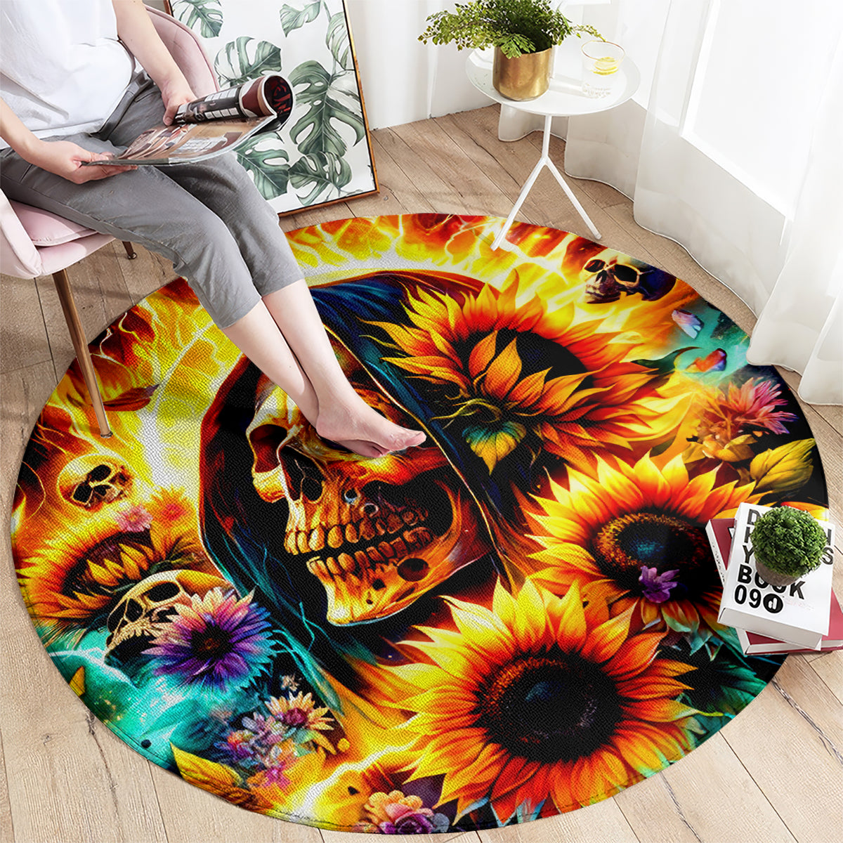 Sunflower Skull Round Carpet She Is Sunshine Mixed With A Little Hurricane