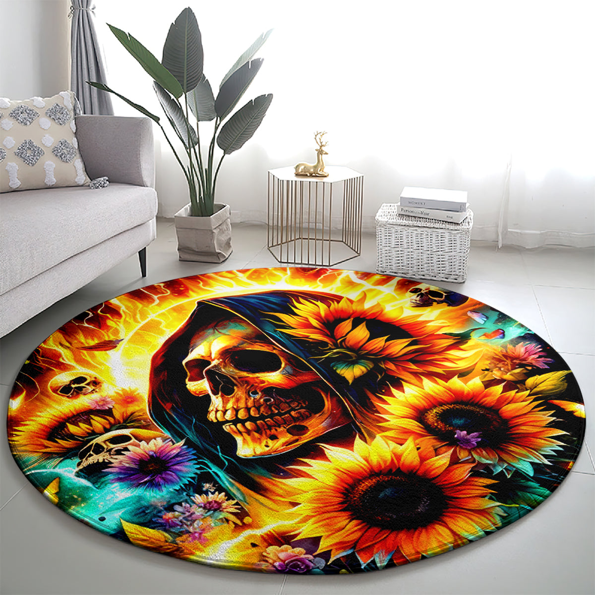 Sunflower Skull Round Carpet She Is Sunshine Mixed With A Little Hurricane