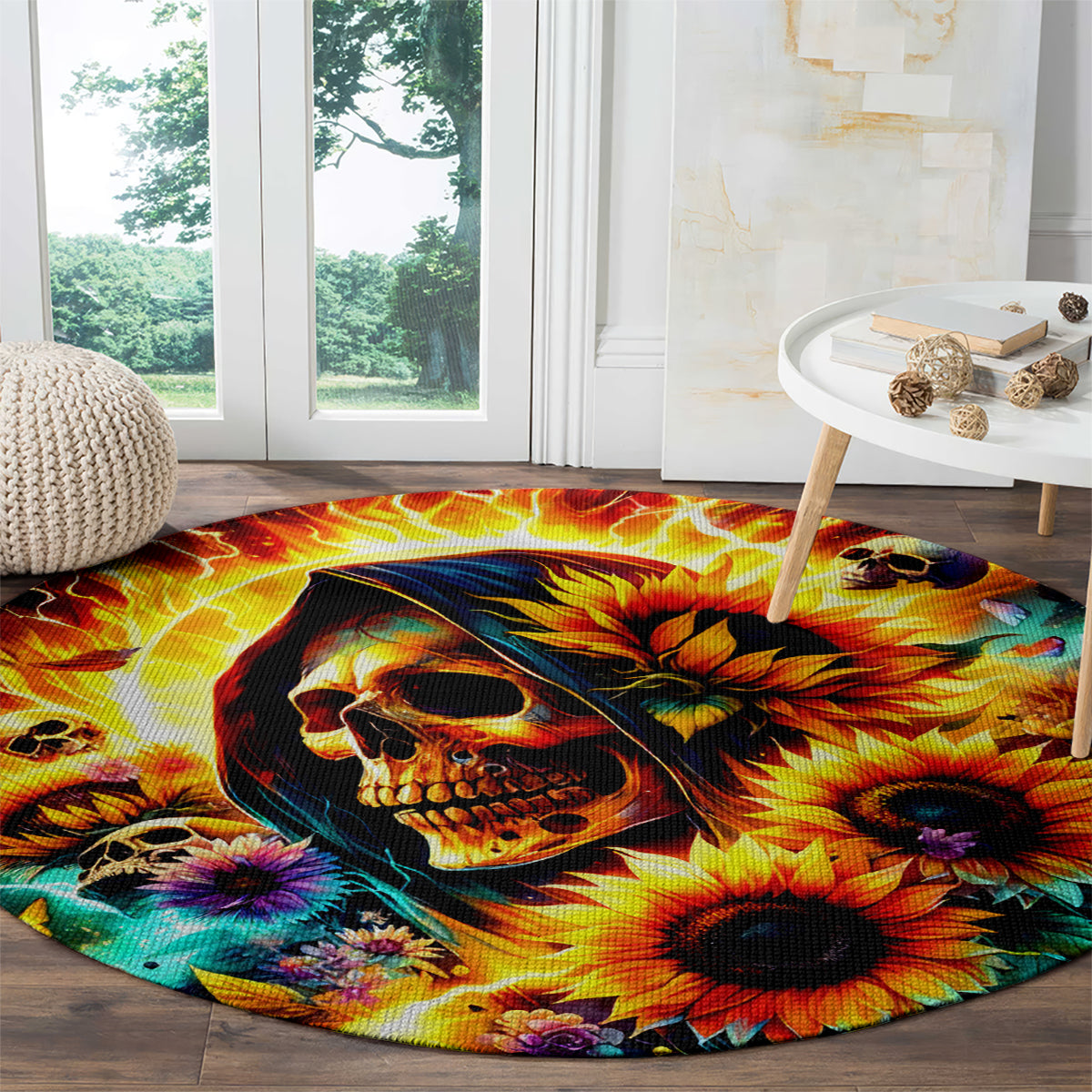 Sunflower Skull Round Carpet She Is Sunshine Mixed With A Little Hurricane