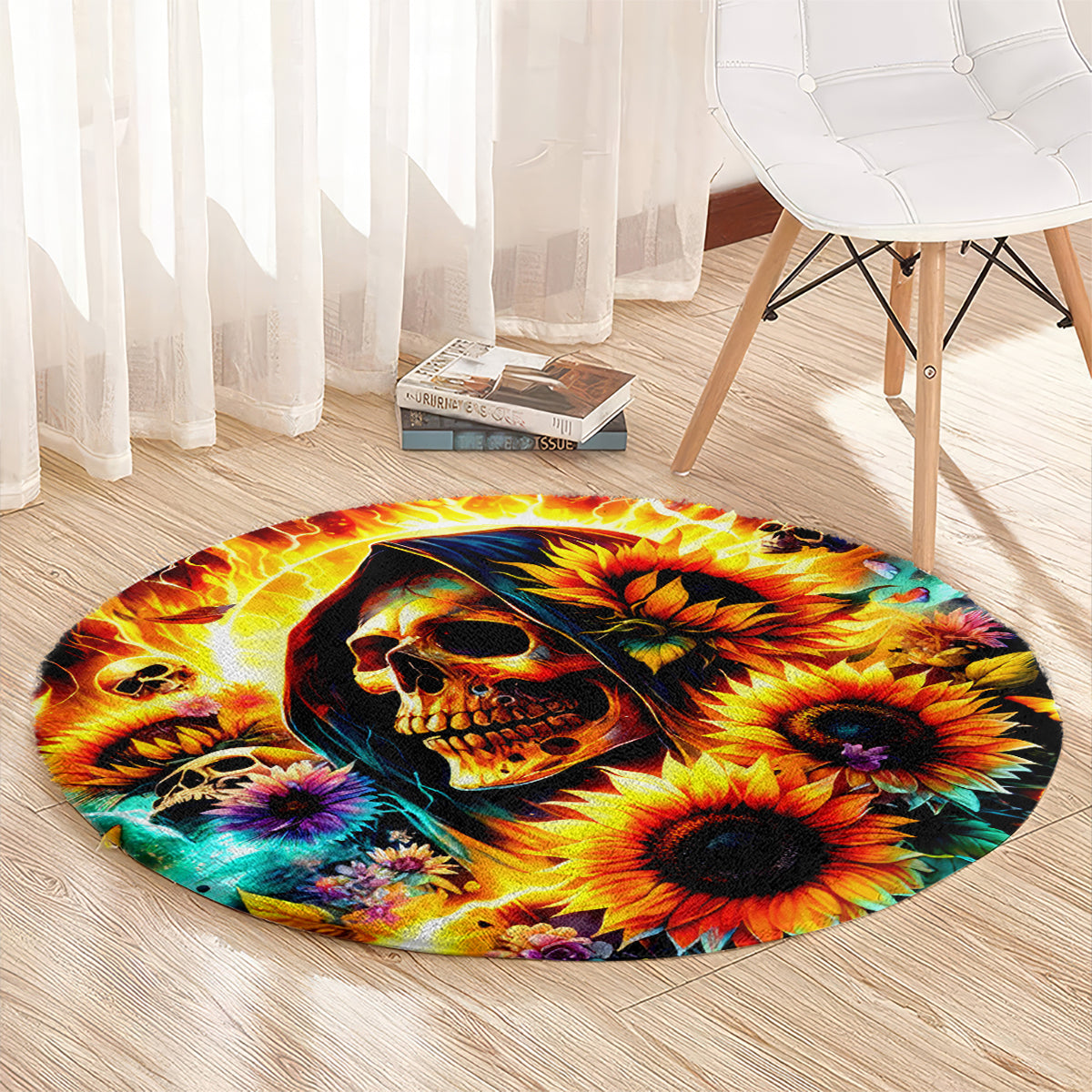 Sunflower Skull Round Carpet She Is Sunshine Mixed With A Little Hurricane