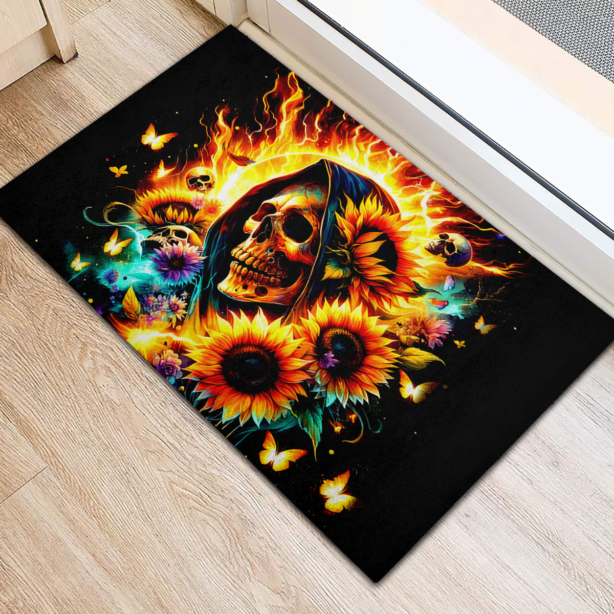Sunflower Skull Rubber Doormat She Is Sunshine Mixed With A Little Hurricane - Wonder Print Shop