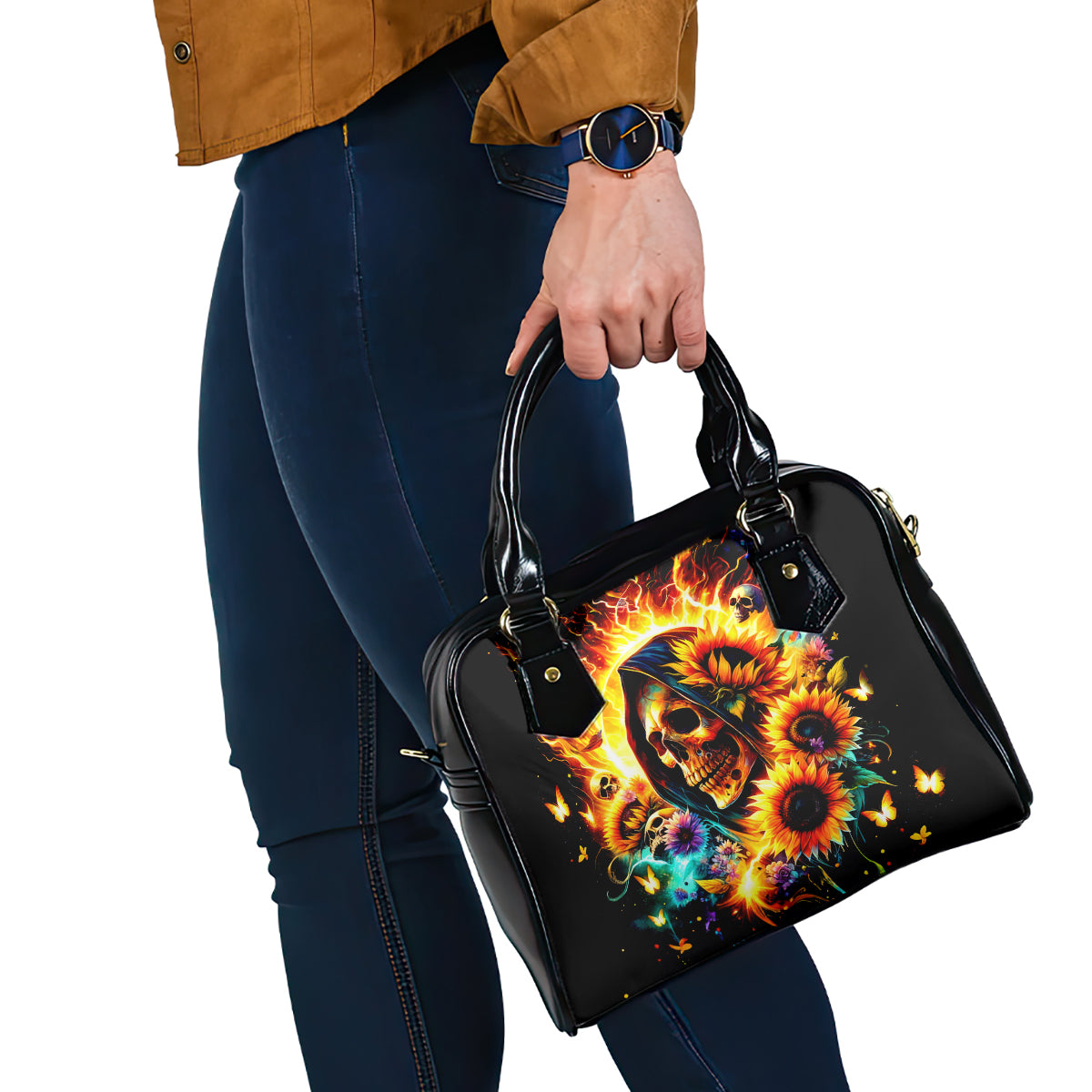 Sunflower Skull Shoulder Handbag She Is Sunshine Mixed With A Little Hurricane