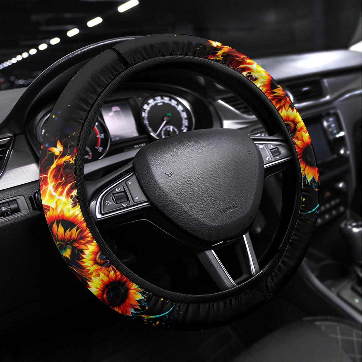 Sunflower Skull Steering Wheel Cover She Is Sunshine Mixed With A Little Hurricane - Wonder Print Shop