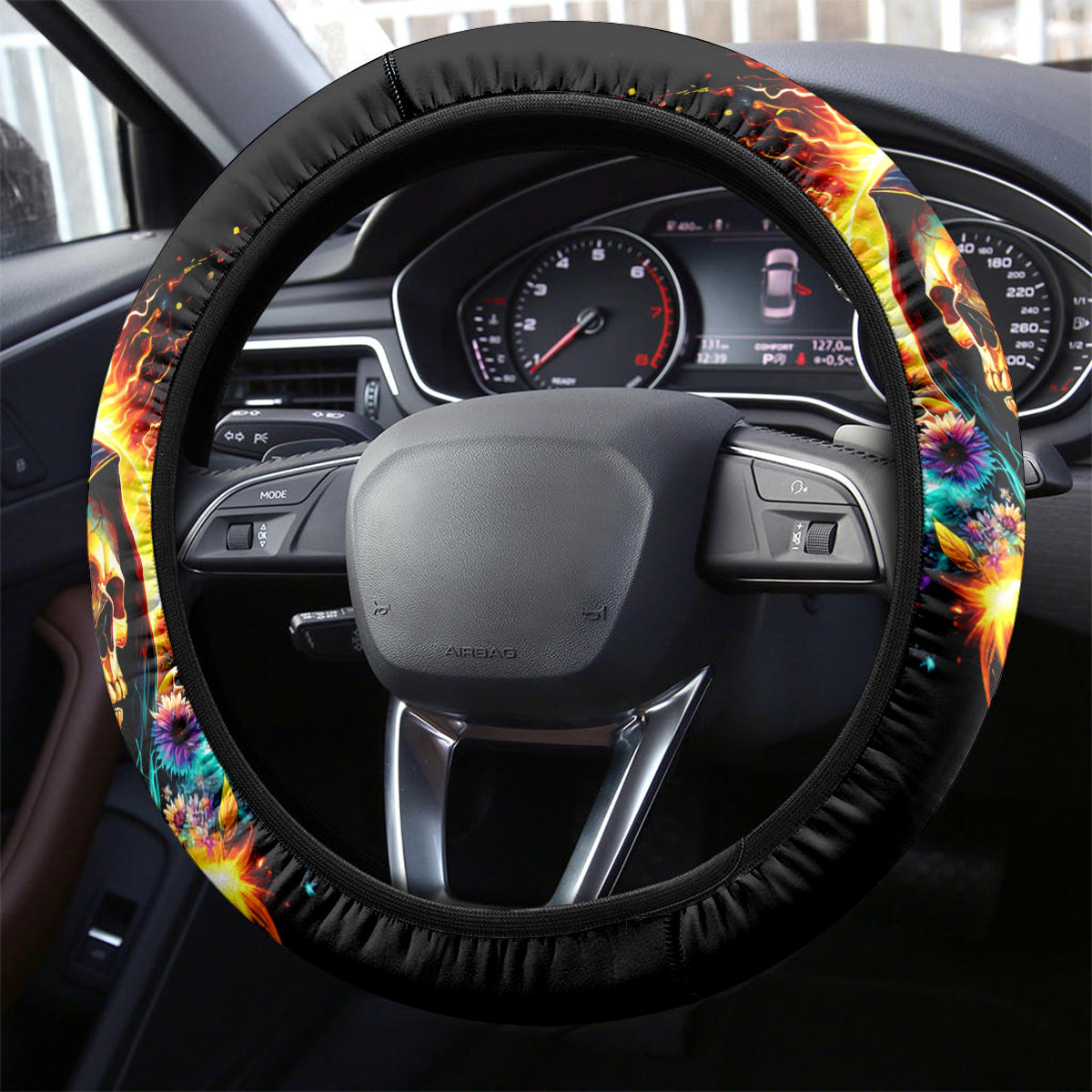 Sunflower Skull Steering Wheel Cover She Is Sunshine Mixed With A Little Hurricane - Wonder Print Shop
