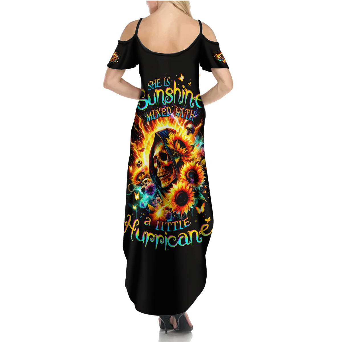 Sunflower Skull Summer Maxi Dress She Is Sunshine Mixed With A Little Hurricane - Wonder Print Shop