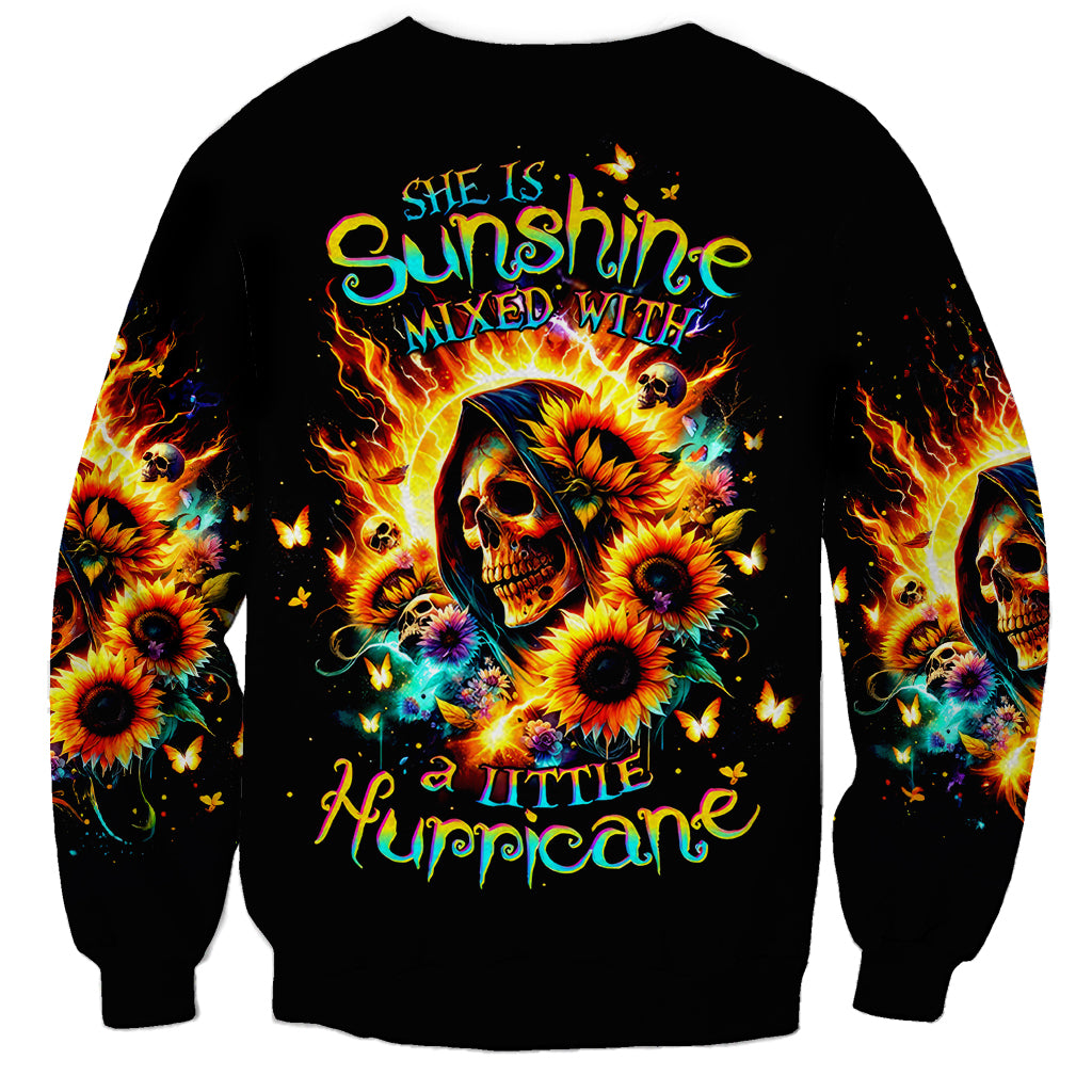 Sunflower Skull Sweatshirt She Is Sunshine Mixed With A Little Hurricane - Wonder Print Shop