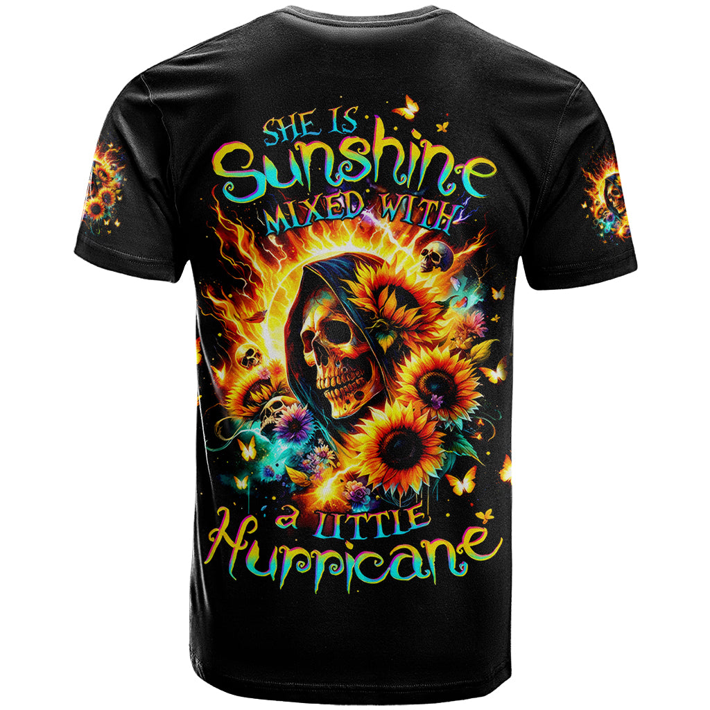 Sunflower Skull T Shirt She Is Sunshine Mixed With A Little Hurricane - Wonder Print Shop