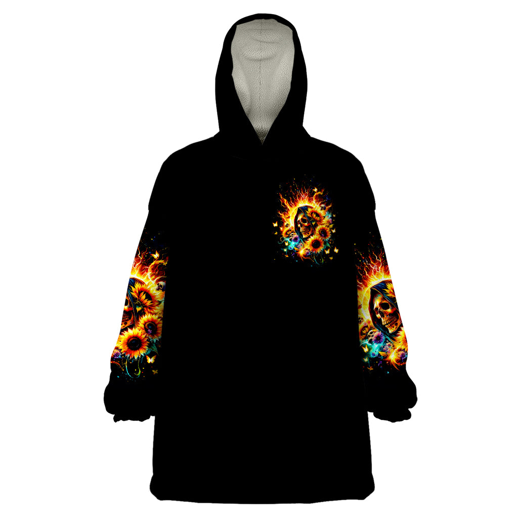 Sunflower Skull Wearable Blanket Hoodie She Is Sunshine Mixed With A Little Hurricane - Wonder Print Shop