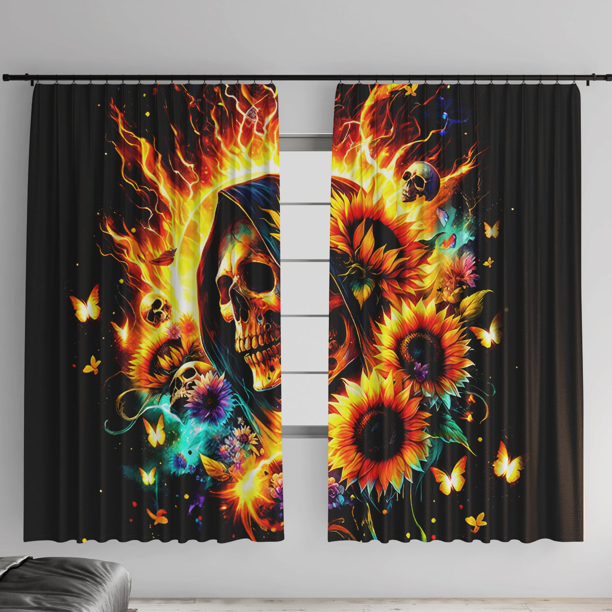 Sunflower Skull Window Curtain She Is Sunshine Mixed With A Little Hurricane - Wonder Print Shop