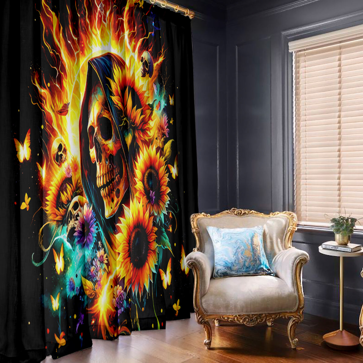 Sunflower Skull Window Curtain She Is Sunshine Mixed With A Little Hurricane - Wonder Print Shop