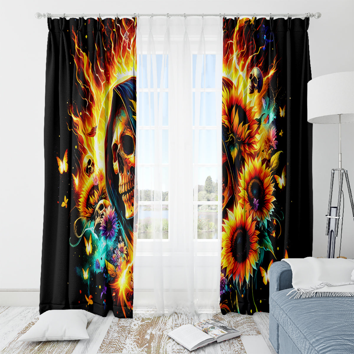 Sunflower Skull Window Curtain She Is Sunshine Mixed With A Little Hurricane - Wonder Print Shop