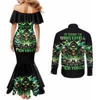Witch Skull Couples Matching Mermaid Dress and Long Sleeve Button Shirt Of Course I'm Going To Hell I'm Just Here To Pick You Up