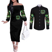 Witch Skull Couples Matching Off The Shoulder Long Sleeve Dress and Long Sleeve Button Shirt Of Course I'm Going To Hell I'm Just Here To Pick You Up