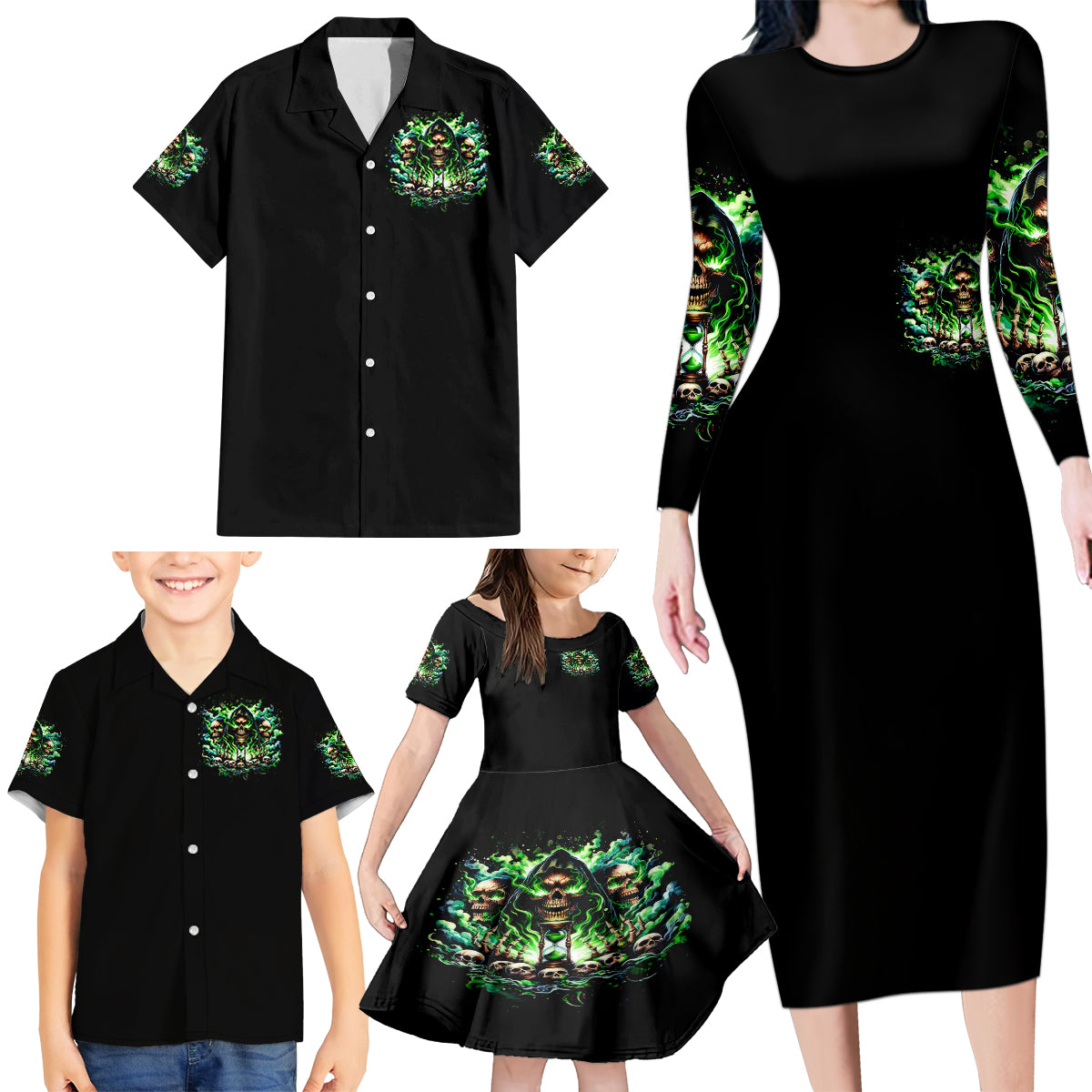 Witch Skull Family Matching Long Sleeve Bodycon Dress and Hawaiian Shirt Of Course I'm Going To Hell I'm Just Here To Pick You Up - Wonder Print Shop