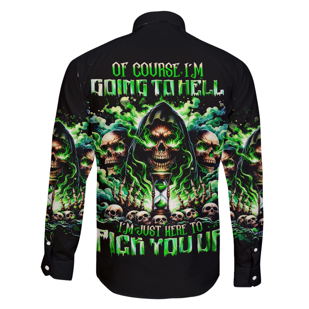 Witch Skull Family Matching Long Sleeve Bodycon Dress and Hawaiian Shirt Of Course I'm Going To Hell I'm Just Here To Pick You Up - Wonder Print Shop