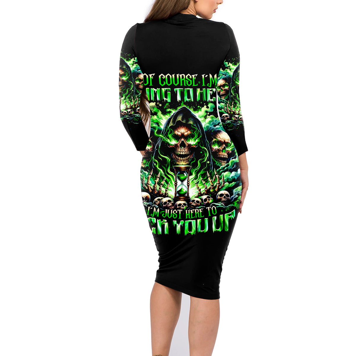 Witch Skull Family Matching Long Sleeve Bodycon Dress and Hawaiian Shirt Of Course I'm Going To Hell I'm Just Here To Pick You Up - Wonder Print Shop