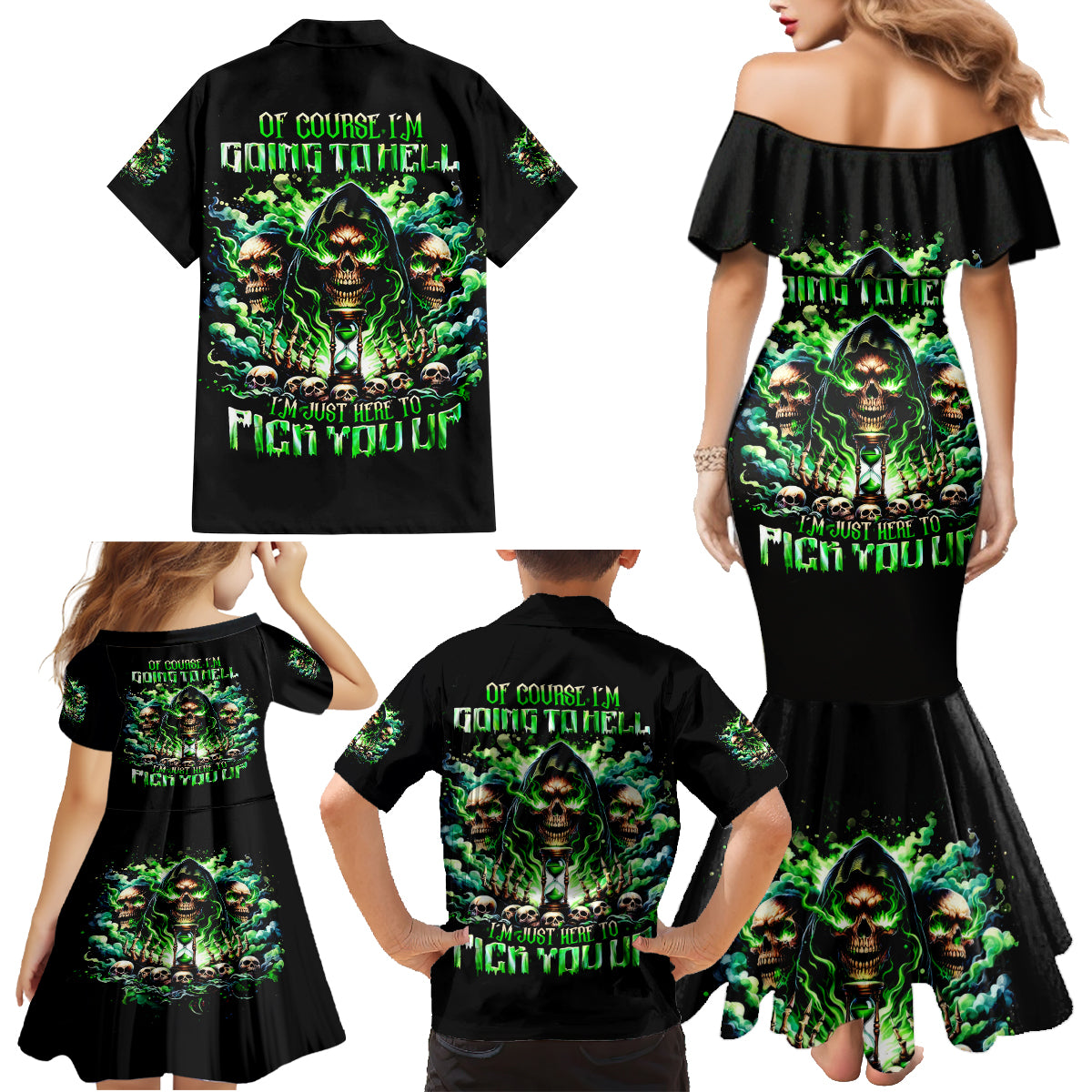 Witch Skull Family Matching Mermaid Dress and Hawaiian Shirt Of Course I'm Going To Hell I'm Just Here To Pick You Up - Wonder Print Shop