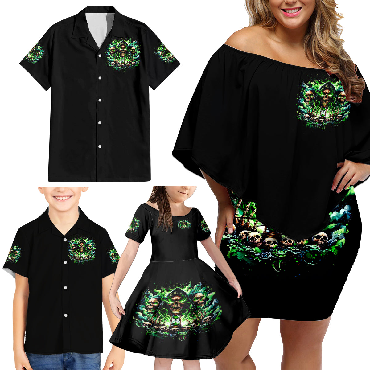 Witch Skull Family Matching Off Shoulder Short Dress and Hawaiian Shirt Of Course I'm Going To Hell I'm Just Here To Pick You Up - Wonder Print Shop