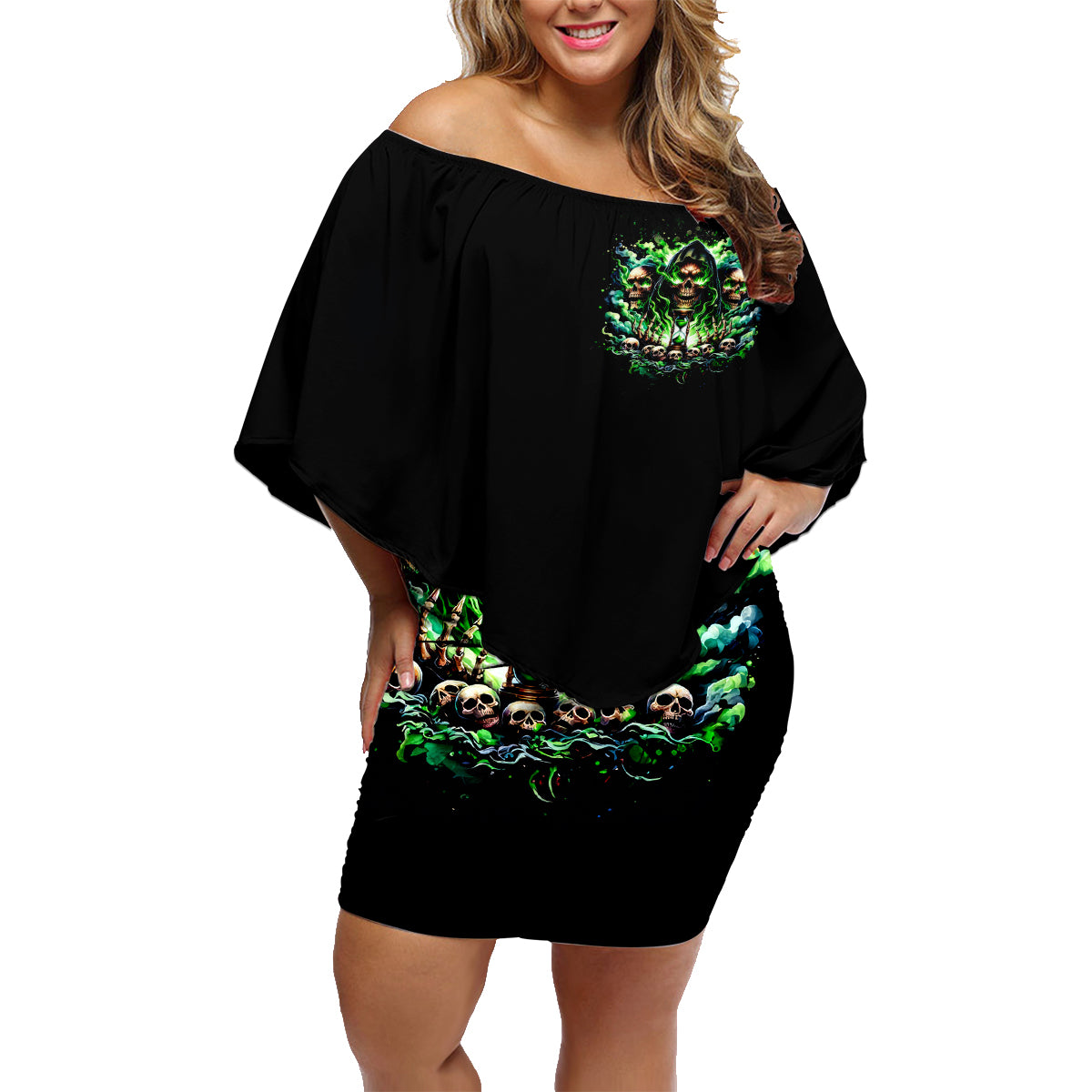 Witch Skull Family Matching Off Shoulder Short Dress and Hawaiian Shirt Of Course I'm Going To Hell I'm Just Here To Pick You Up - Wonder Print Shop