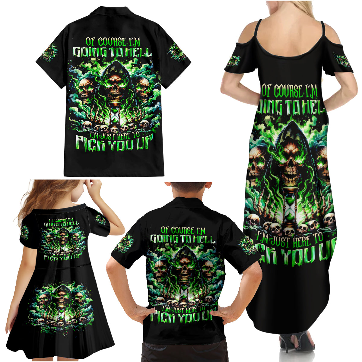 Witch Skull Family Matching Summer Maxi Dress and Hawaiian Shirt Of Course I'm Going To Hell I'm Just Here To Pick You Up - Wonder Print Shop