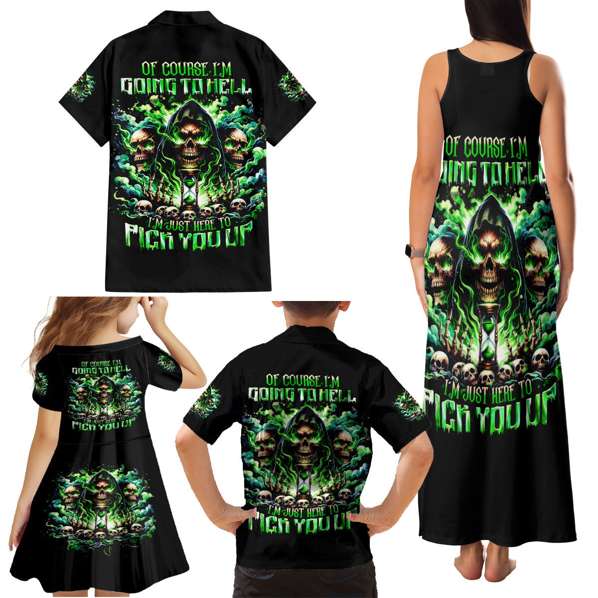 Witch Skull Family Matching Tank Maxi Dress and Hawaiian Shirt Of Course I'm Going To Hell I'm Just Here To Pick You Up - Wonder Print Shop
