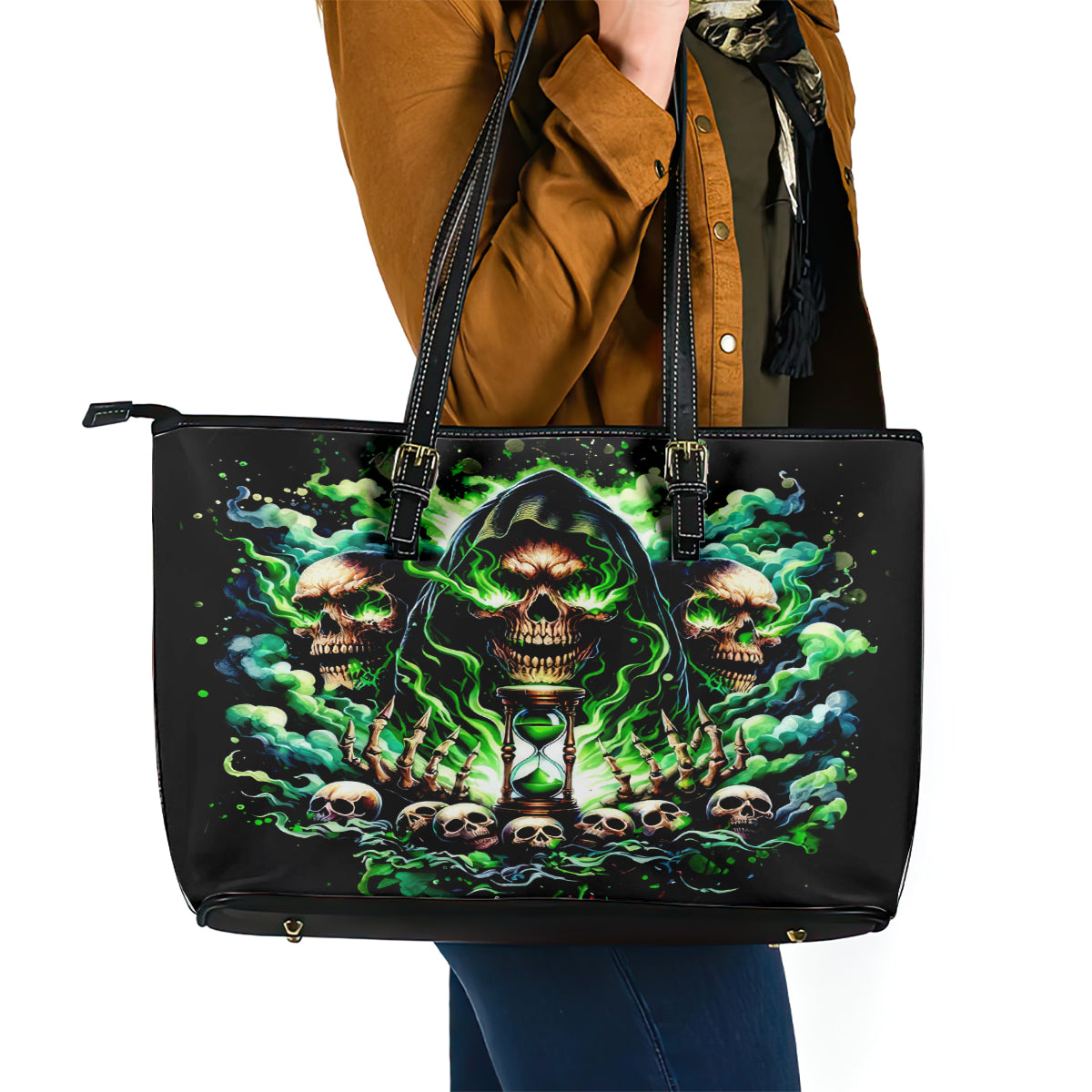 Witch Skull Leather Tote Bag Of Course I'm Going To Hell I'm Just Here To Pick You Up - Wonder Print Shop