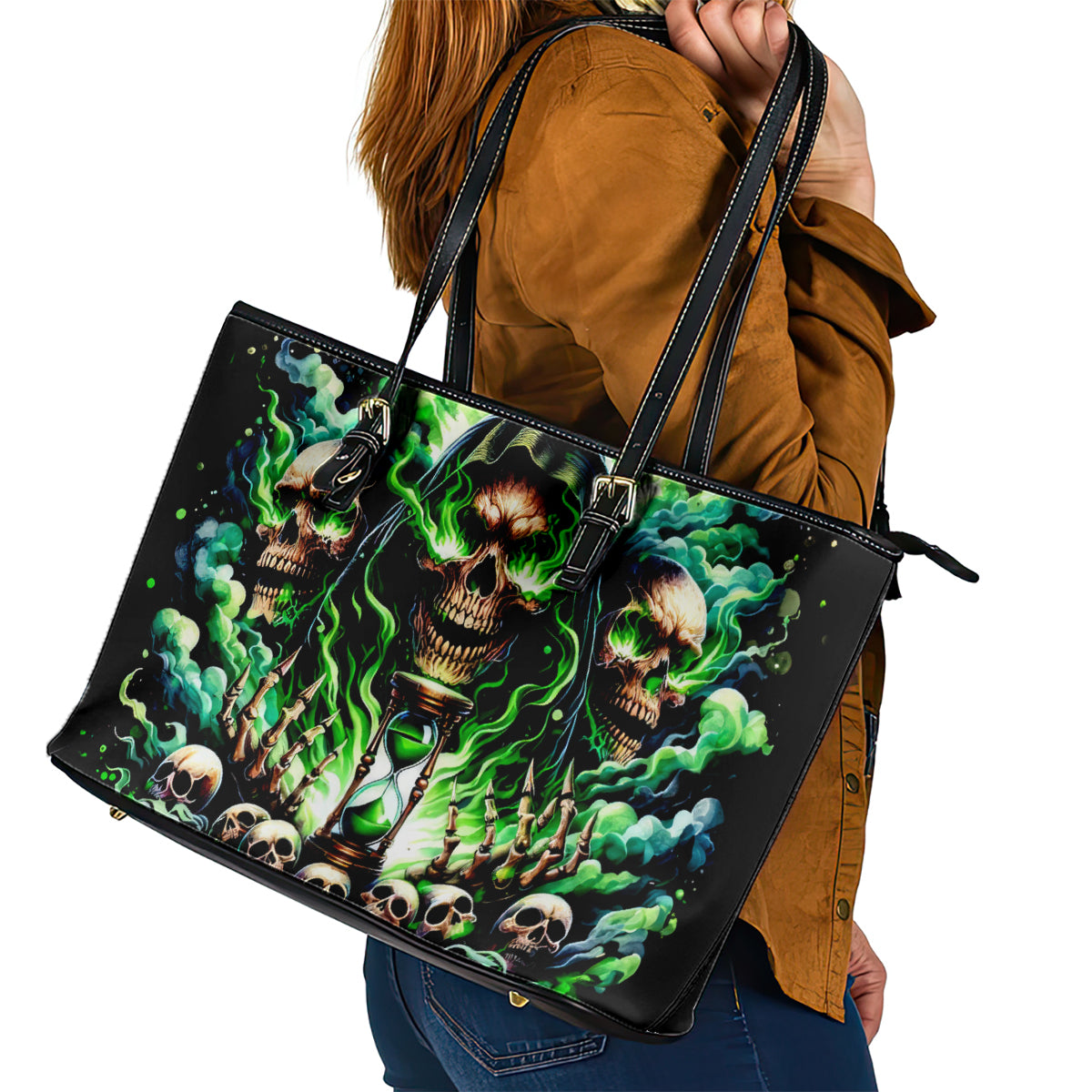 Witch Skull Leather Tote Bag Of Course I'm Going To Hell I'm Just Here To Pick You Up - Wonder Print Shop