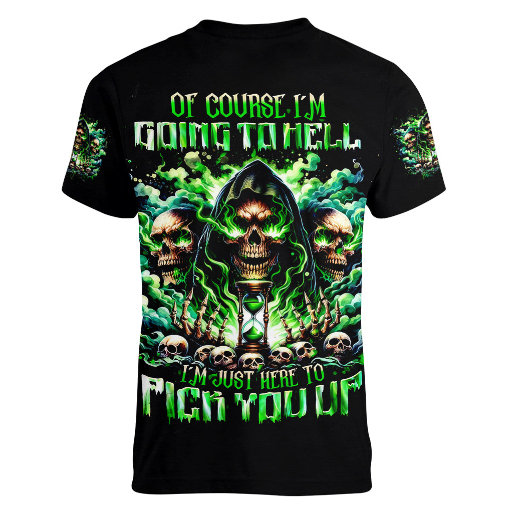 Witch Skull Women V Neck T Shirt Of Course I'm Going To Hell I'm Just Here To Pick You Up - Wonder Print Shop