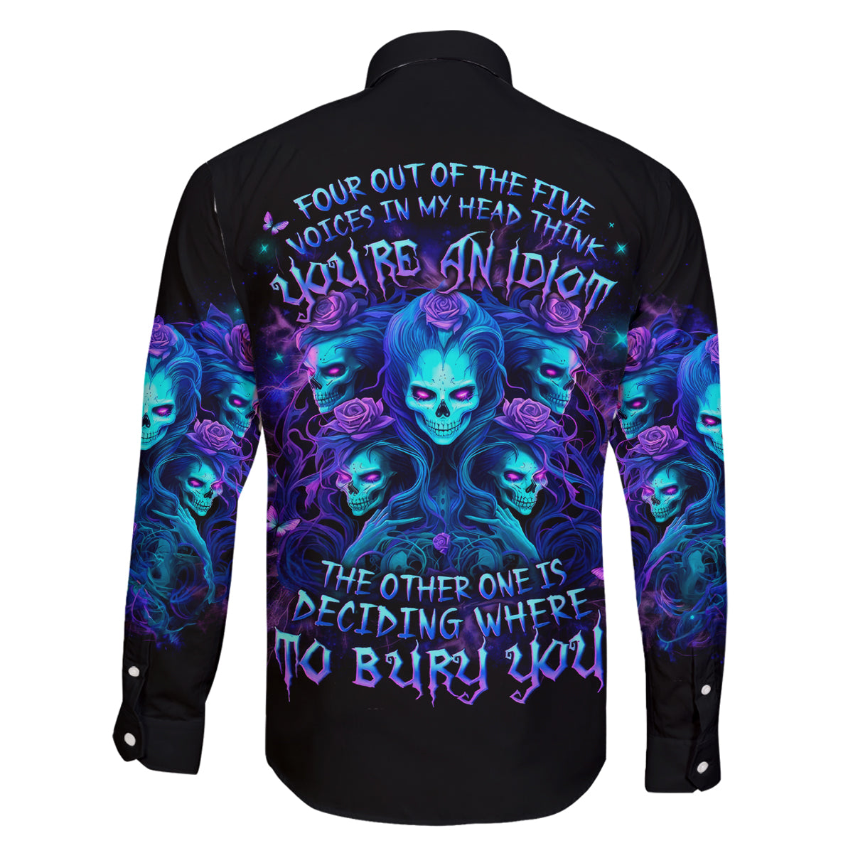 Rose Skull Family Matching Off Shoulder Long Sleeve Dress and Hawaiian Shirt Four Out Of The Five Voices In My Head Think You An Idiot - Wonder Print Shop