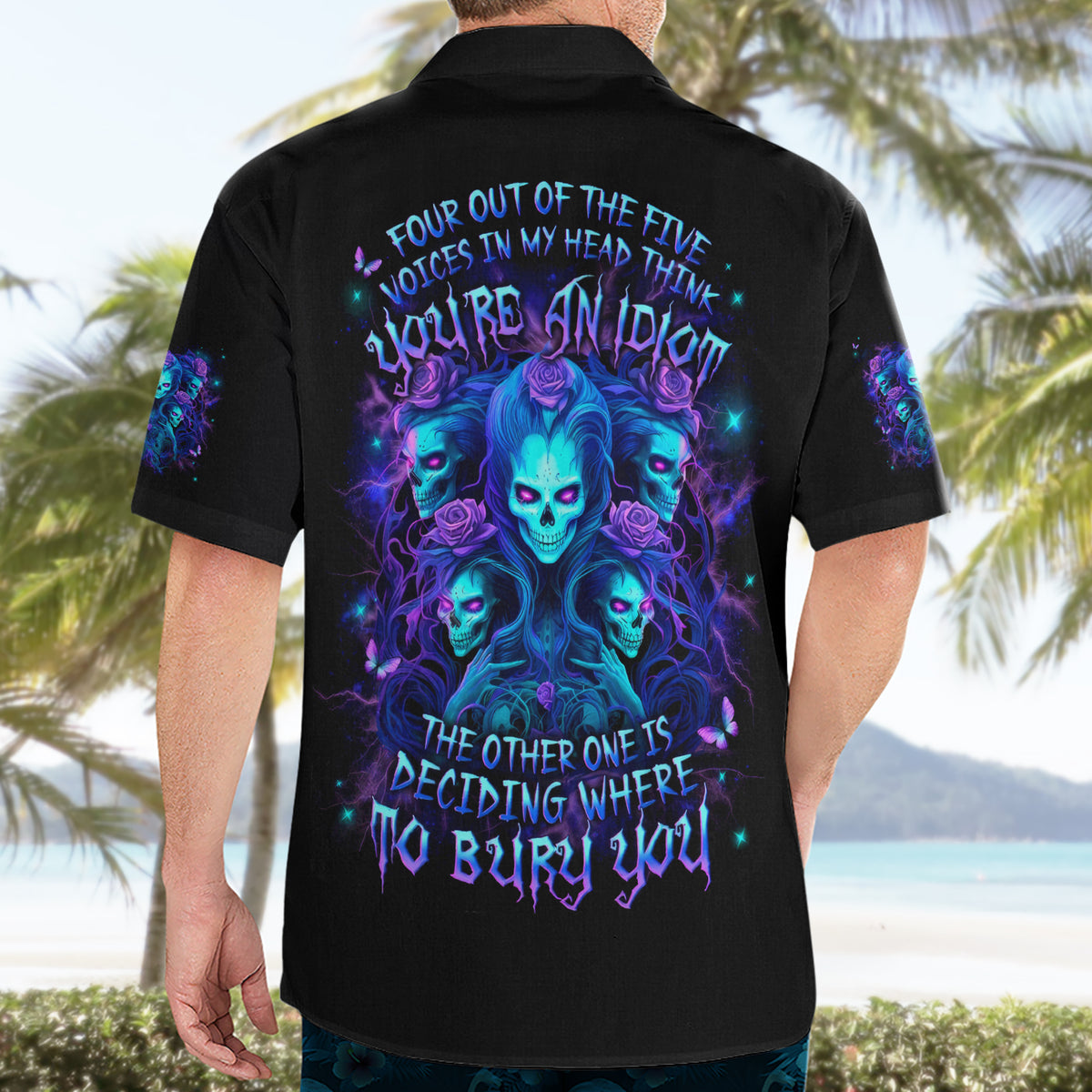 Rose Skull Hawaiian Shirt Four Out Of The Five Voices In My Head Think You An Idiot - Wonder Print Shop