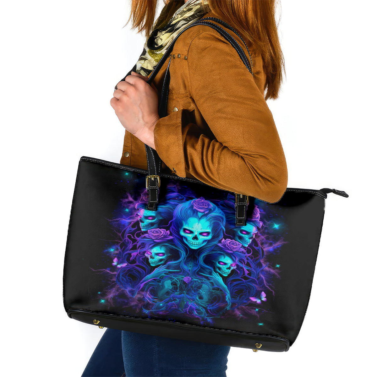 Rose Skull Leather Tote Bag Four Out Of The Five Voices In My Head Think You An Idiot - Wonder Print Shop