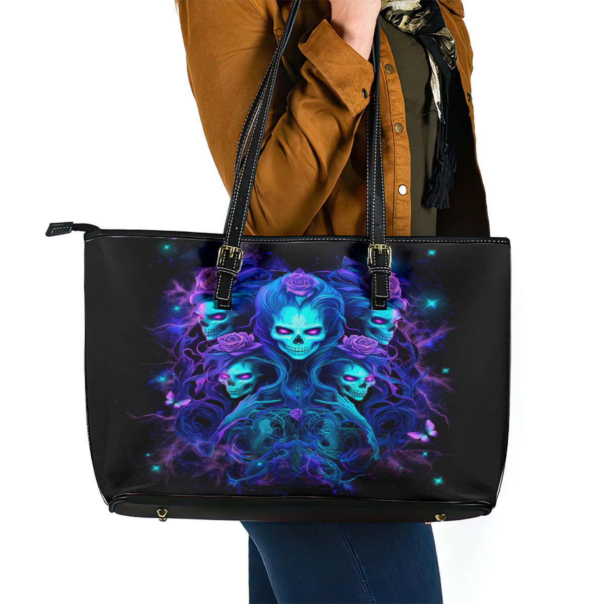 Rose Skull Leather Tote Bag Four Out Of The Five Voices In My Head Think You An Idiot - Wonder Print Shop