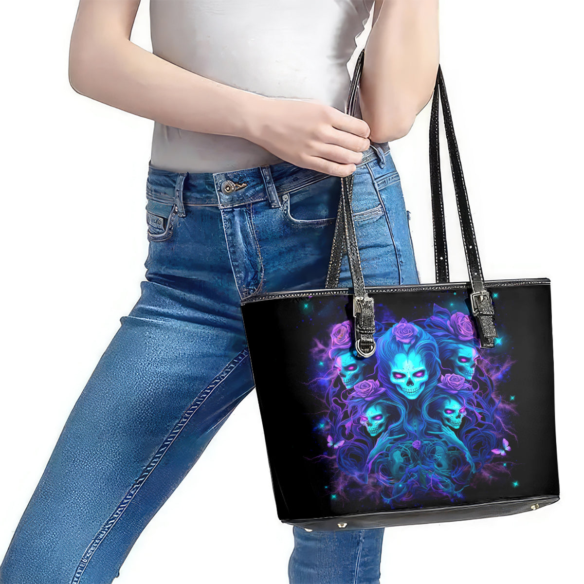 Rose Skull Leather Tote Bag Four Out Of The Five Voices In My Head Think You An Idiot - Wonder Print Shop