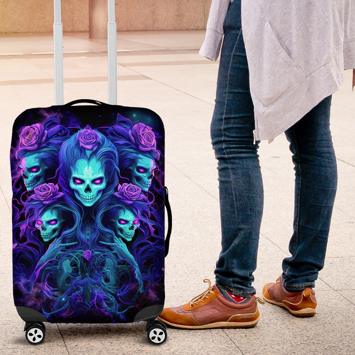 Rose Skull Luggage Cover Four Out Of The Five Voices In My Head Think You An Idiot - Wonder Print Shop