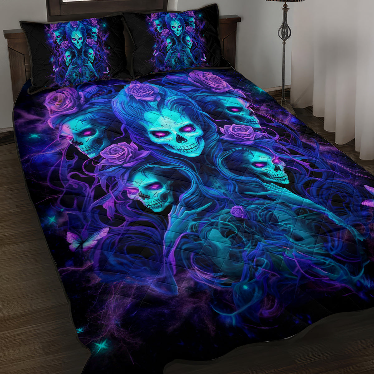 Rose Skull Quilt Bed Set Four Out Of The Five Voices In My Head Think You An Idiot - Wonder Print Shop