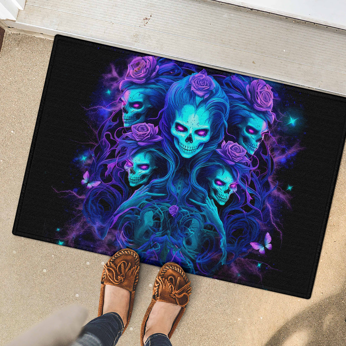 Rose Skull Rubber Doormat Four Out Of The Five Voices In My Head Think You An Idiot - Wonder Print Shop