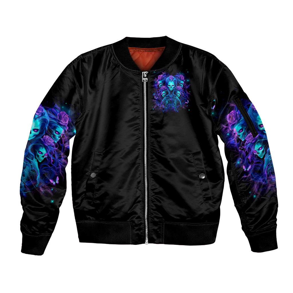 Rose Skull Sleeve Zip Bomber Jacket Four Out Of The Five Voices In My Head Think You An Idiot - Wonder Print Shop