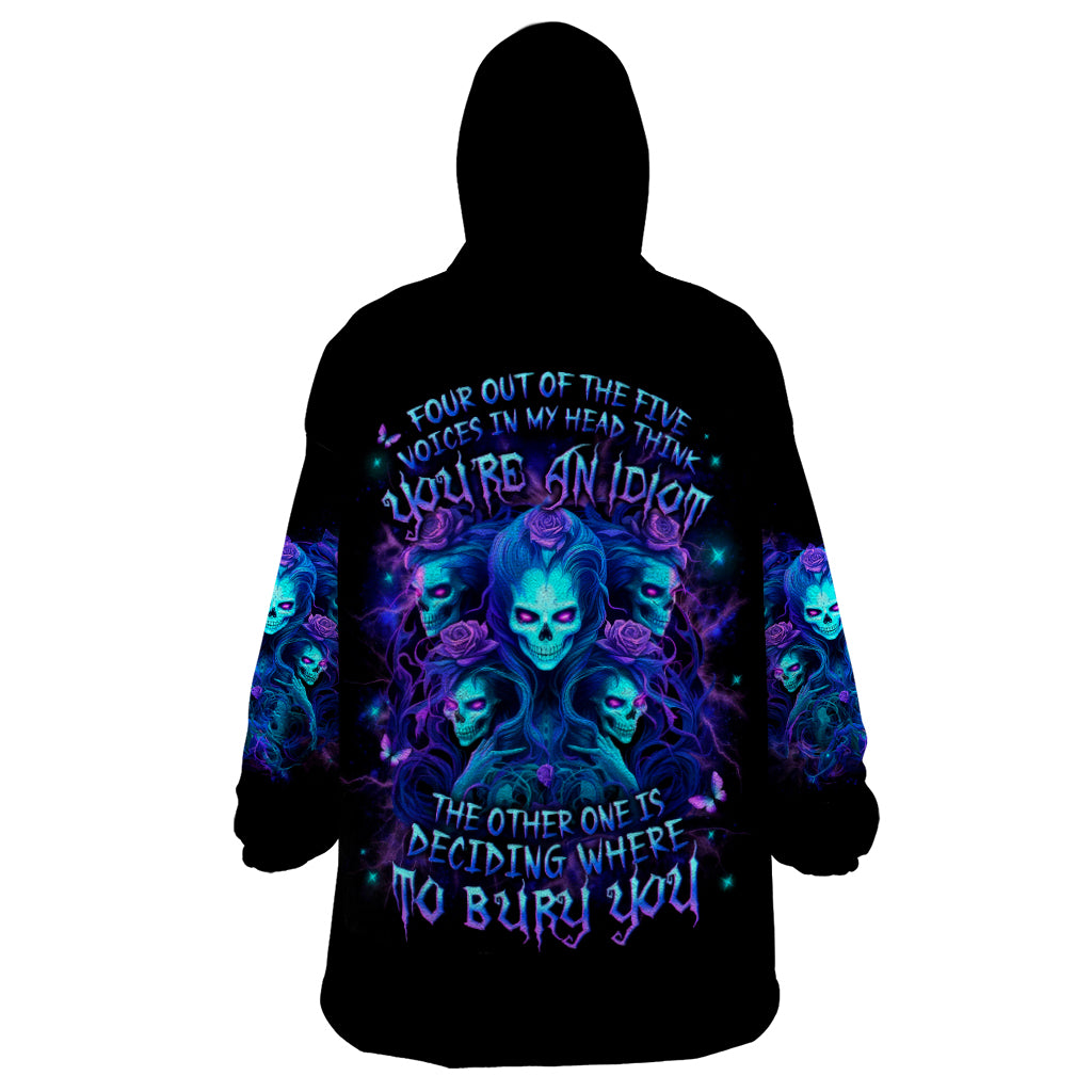 Rose Skull Wearable Blanket Hoodie Four Out Of The Five Voices In My Head Think You An Idiot - Wonder Print Shop