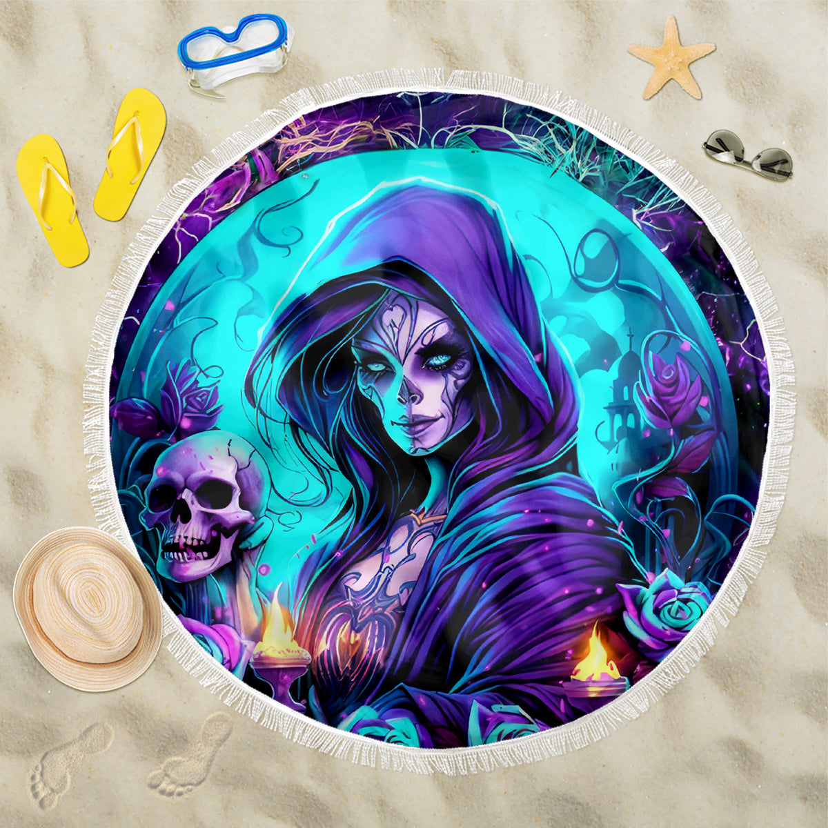 Witch Skull Beach Blanket Hello Darkness My Old Friend - Wonder Print Shop