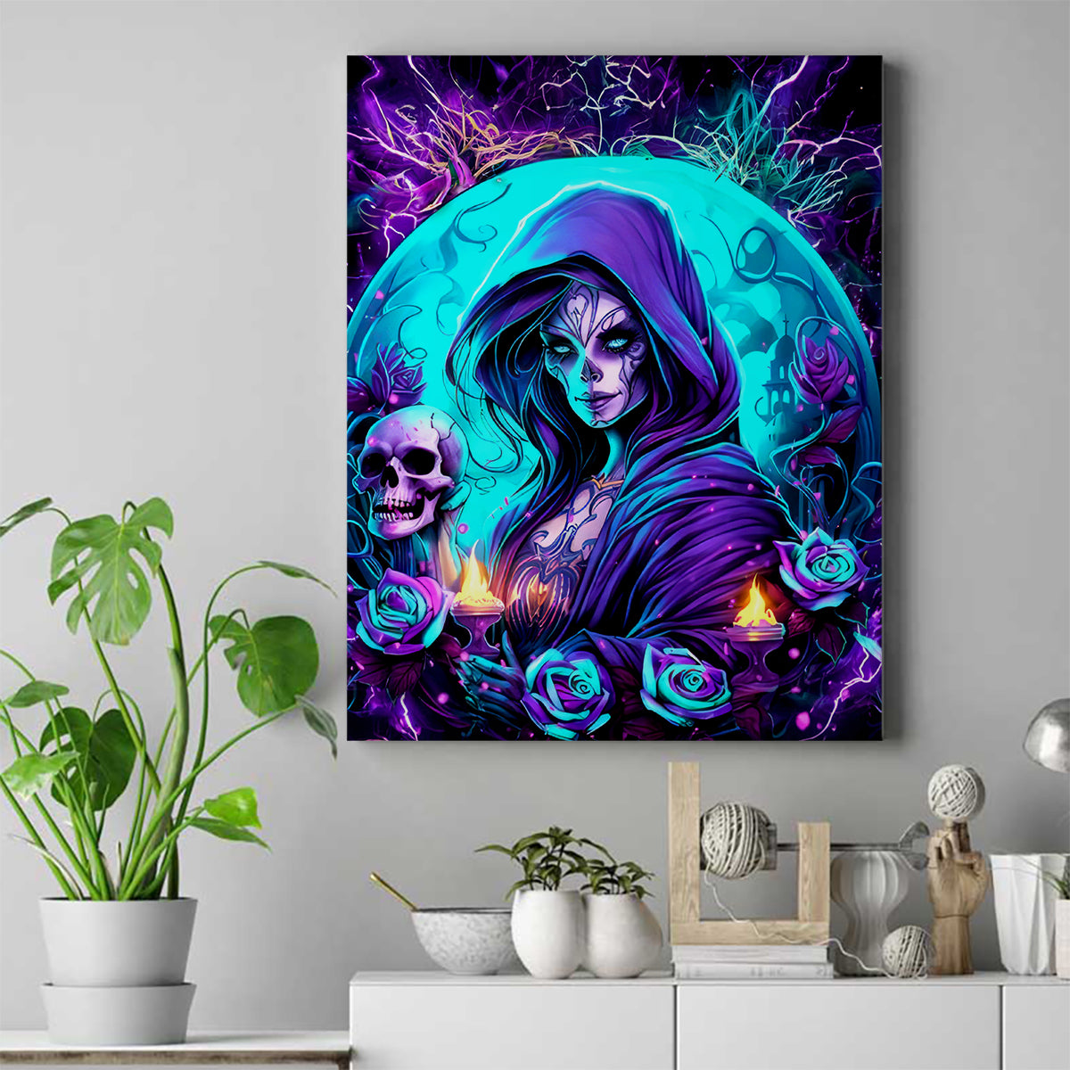 Witch Skull Canvas Wall Art Hello Darkness My Old Friend - Wonder Print Shop