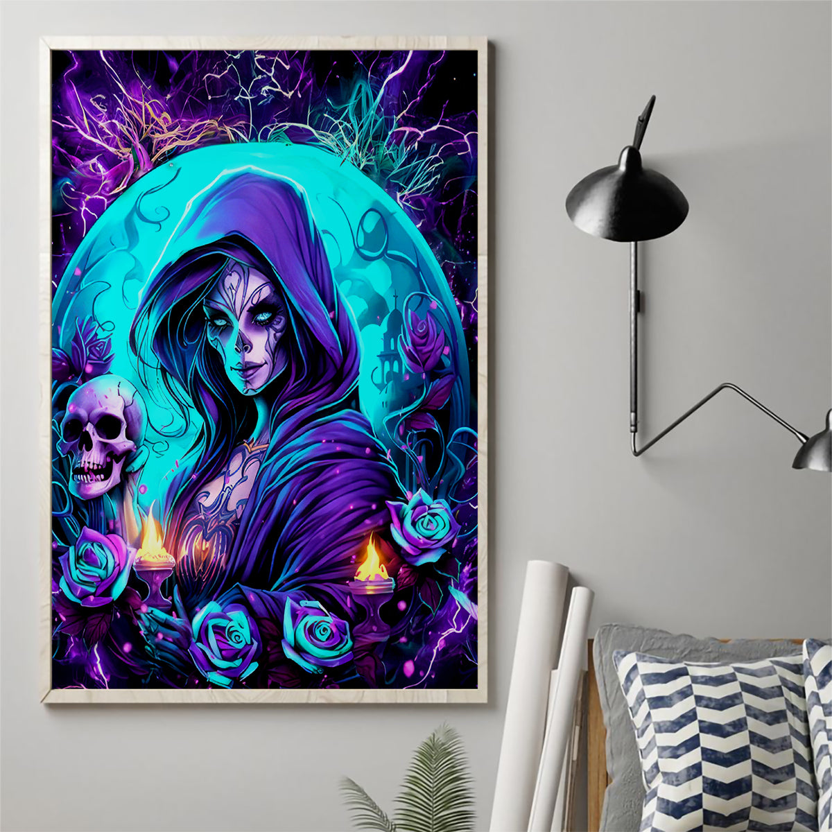 Witch Skull Canvas Wall Art Hello Darkness My Old Friend - Wonder Print Shop
