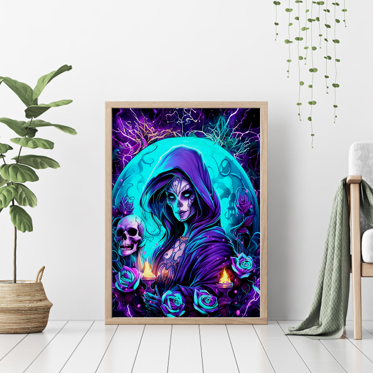 Witch Skull Canvas Wall Art Hello Darkness My Old Friend - Wonder Print Shop